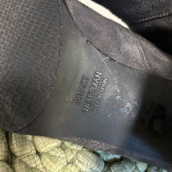 Stuart Weitzman Shorty Slate Gray Suede Block Heel Ankle Boots - Picture 10 of 11